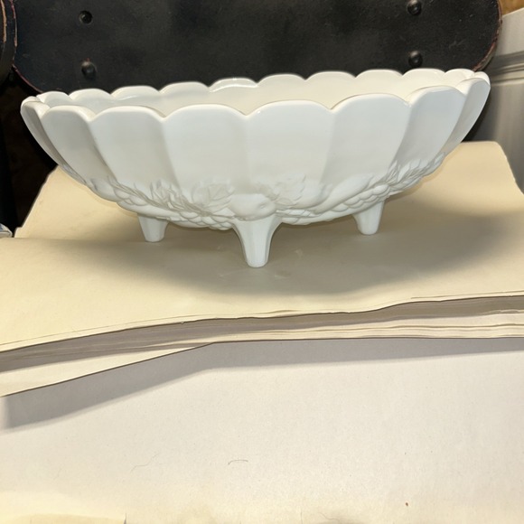 Indiana Glass Other - Indiana Glass Fruit Bowl White Milk Glass Footed 12 Inch Oval Vintage